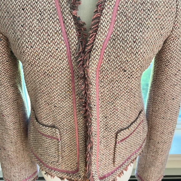 Old Navy Tweed women’s size Small Blazer Pink w/ grey, cream, taupe fabric - Picture 5 of 13
